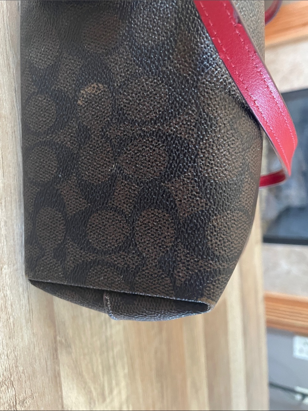 Coach Brown Signature Tote with Red Straps - Picture 7 of 8
